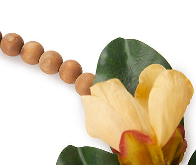 Yellow Magnolia Half Wreath With Wood Beads