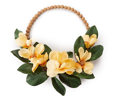 Yellow Magnolia Half Wreath With Wood Beads