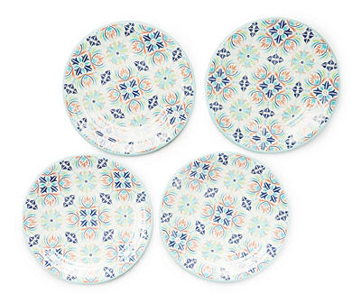 Mint & Terra Cotta Medallion Melamine Dinner Plates, 4-Pack