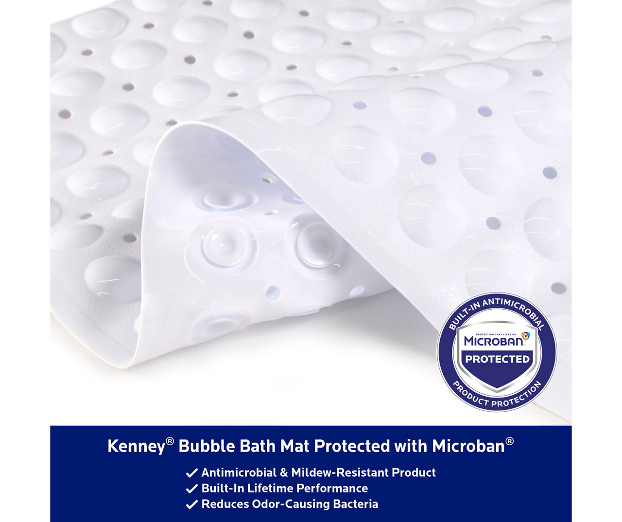 Kenney - White Bubble Microban PVC Bath Mat