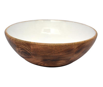 White Enamel & Wood Bowl, (9