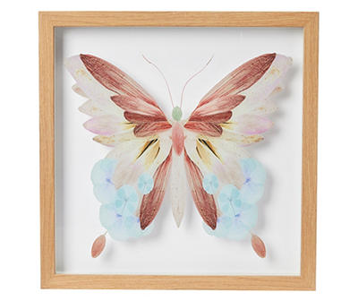 Light Blue & Burgundy Butterfly Framed Glass Wall Plaque