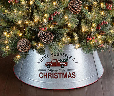 26" "Merry Little Christmas" Galvanized Metal Red Truck Tree Collar