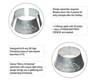 22" "Merry Christmas" Silver Metal Light-Up Cutout Tree Collar