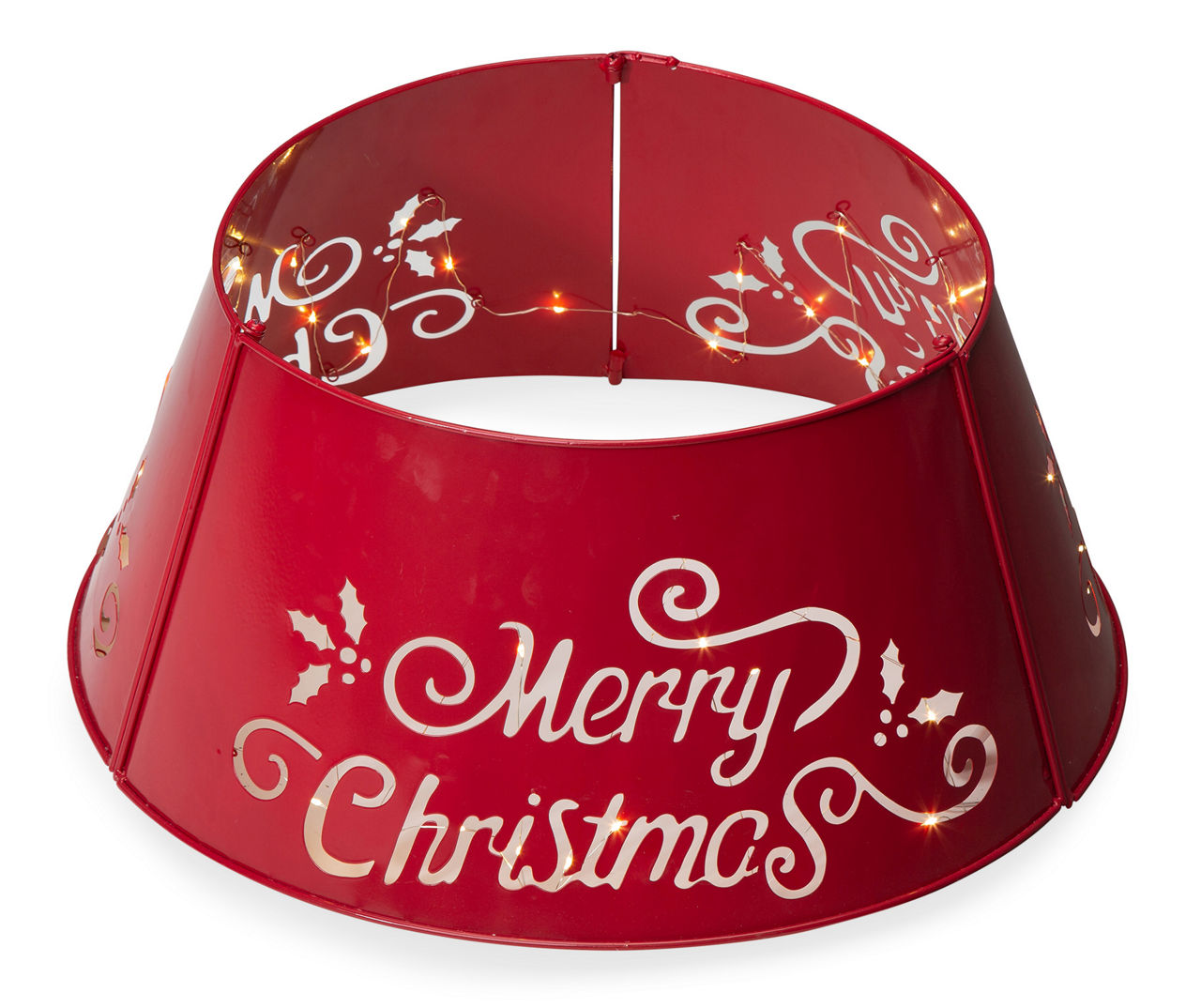 Glitzhome "Merry Christmas" Red Metal LightUp Cutout Tree Collar Big