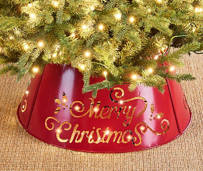 22" "Merry Christmas" Red Metal Light-Up Cutout Tree Collar