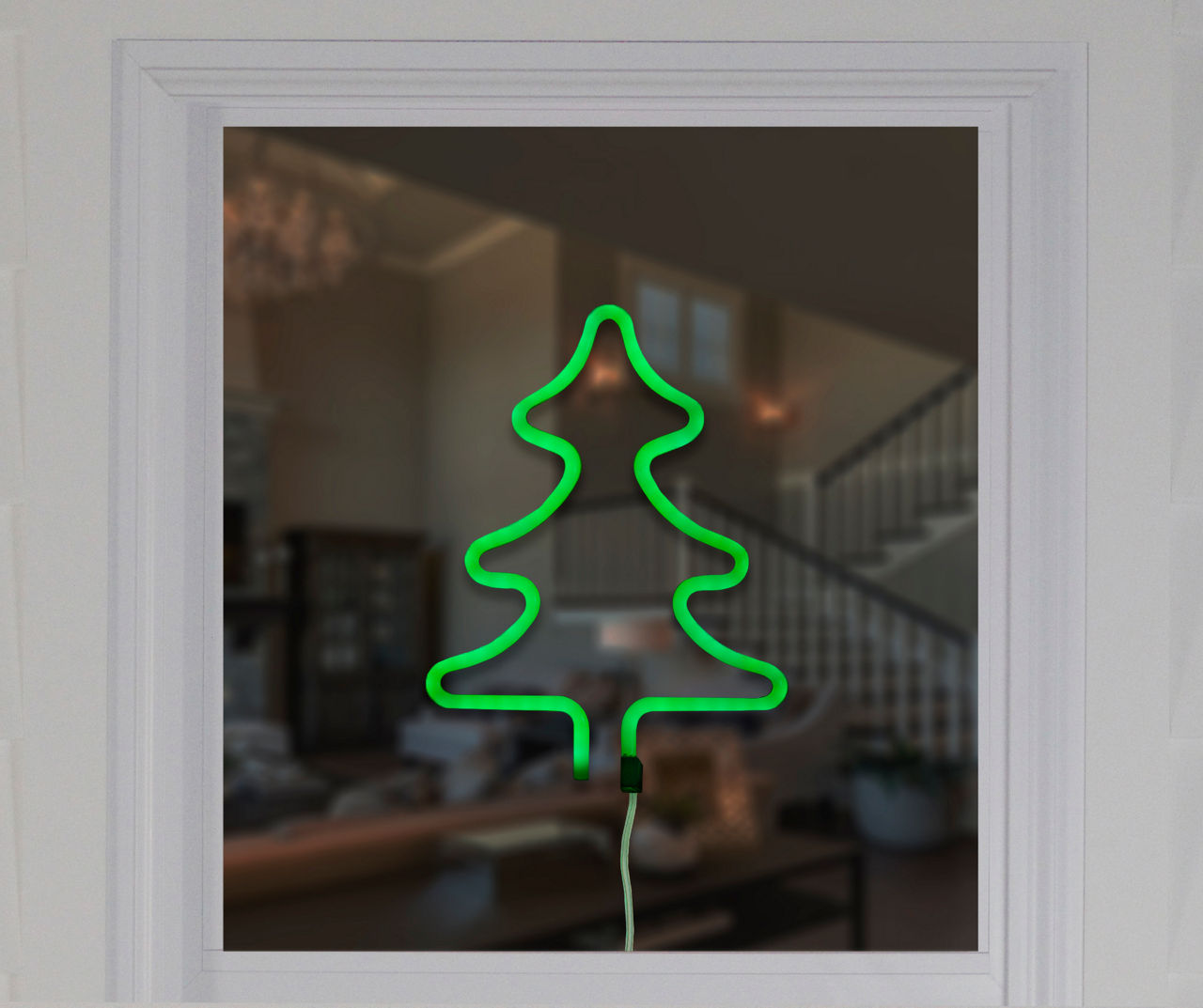 9.6" Green Neon LED Christmas Tree Window Silhouette