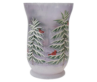 Snowy Pine Trees Glass Flameless Candle Holder