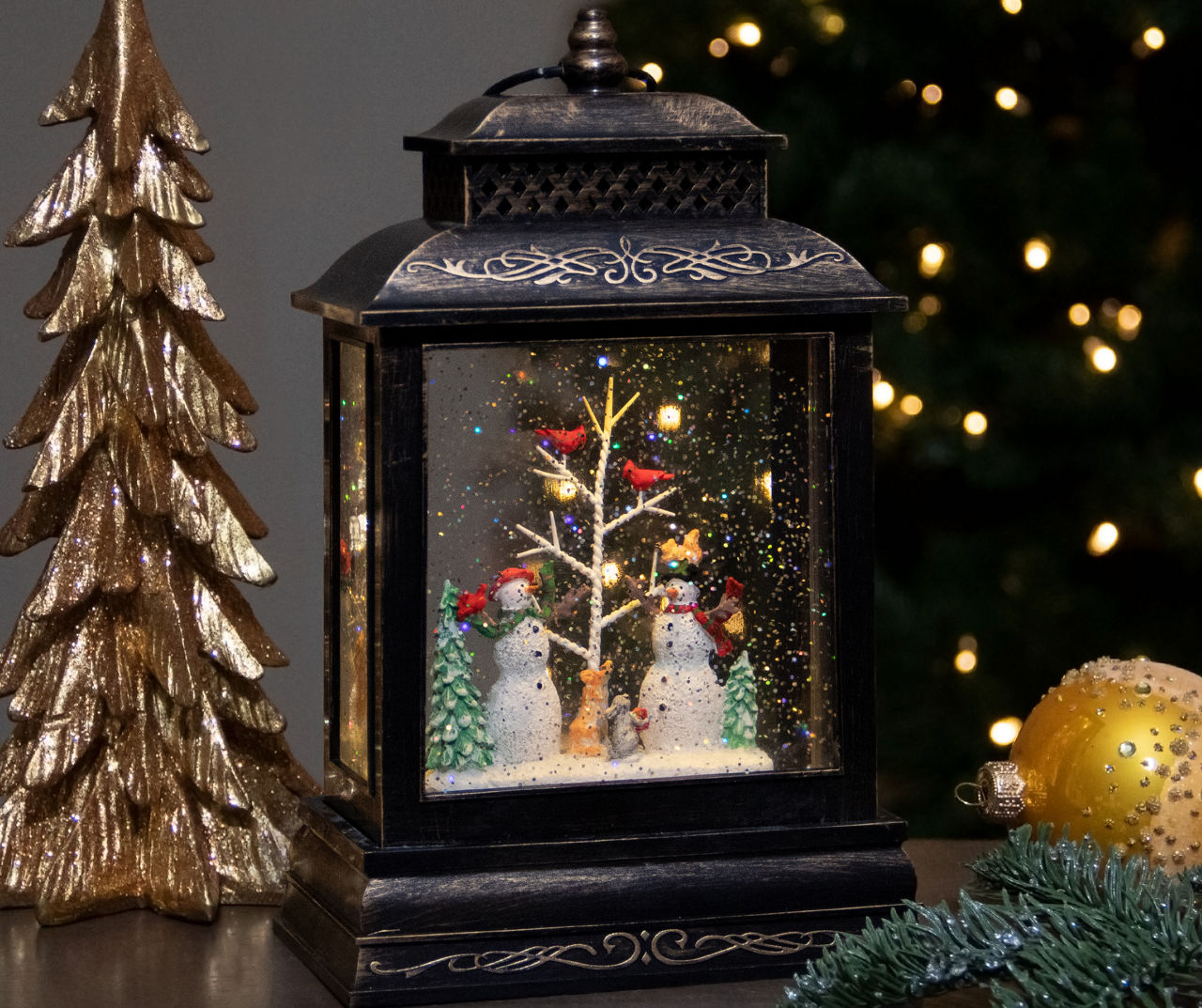 Christmas Snow Globe Lantern with Swirling Glitter