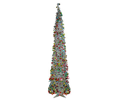 6FT LED SILVER TINSEL POP UP TREE WW