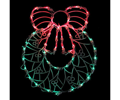 16" Green & Red Light-Up Wreath Window Silhouette