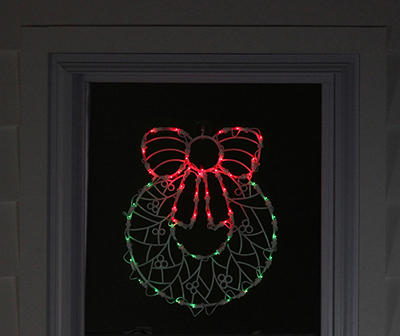 16" Green & Red Light-Up Wreath Window Silhouette