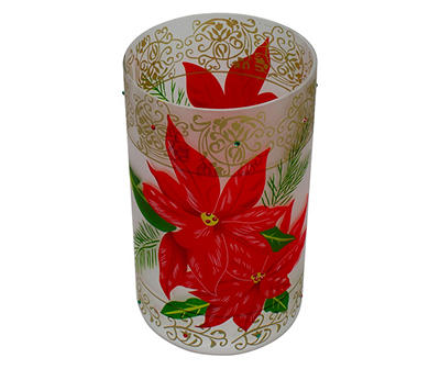 Red Poinsettia Flameless LED Candle Holder