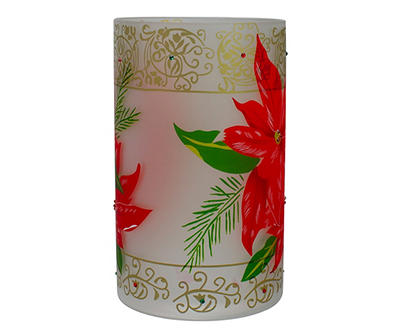 Red Poinsettia Flameless LED Candle Holder