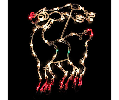 18" White, Red & Green Light-Up Reindeer Window Silhouette