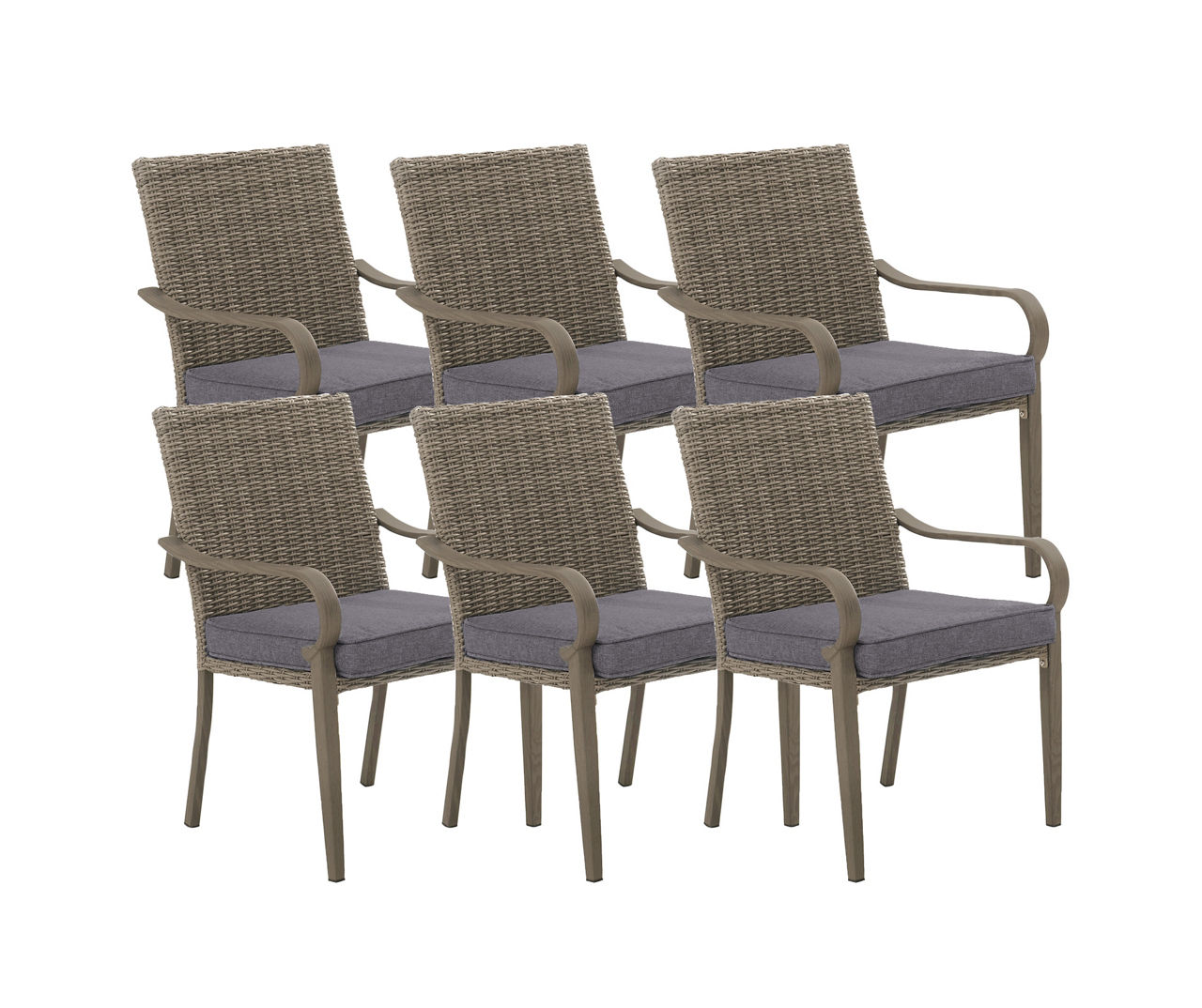 Autumn Cove Gray All-Weather Wicker Cushioned Patio Dining Chairs, 6-Pack