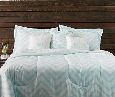 Aqua & White Zigzag Bed-in-a-Bag King 10-Piece Comforter Set