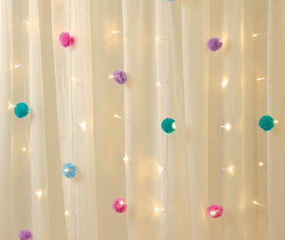 Warm White & Multicolor Pom-Pom Cascading Curtain String Light