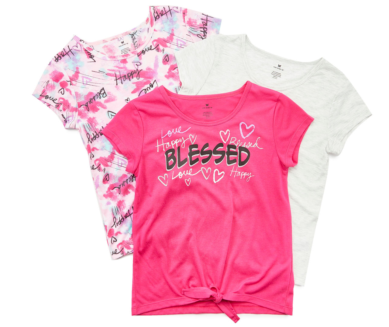 RBX Kids' Size 10/12 Pink, White & Patterned 3-Piece Tee Set
