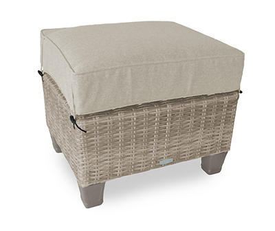Sandpointe Neutral All-Weather Wicker Cushioned Patio Ottoman