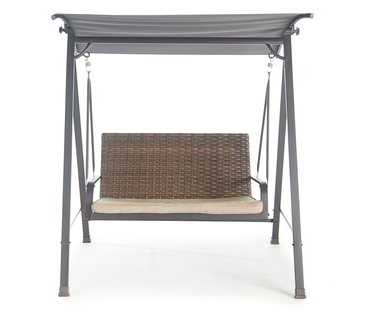 Autumn Cove Tan All Weather Wicker Cushioned 2 Person Patio Swing with Canopy