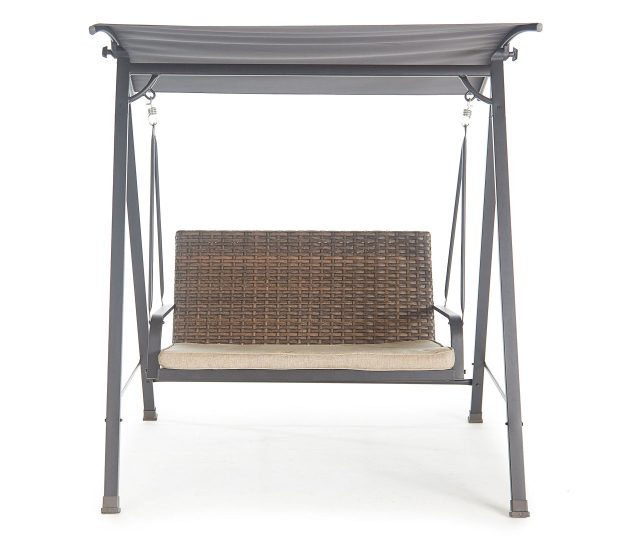 Autumn Cove Tan All-Weather Wicker Cushioned 2-Person Patio Swing with Canopy