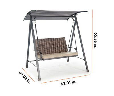 Autumn Cove Tan All-Weather Wicker Cushioned 2-Person Patio Swing with Canopy