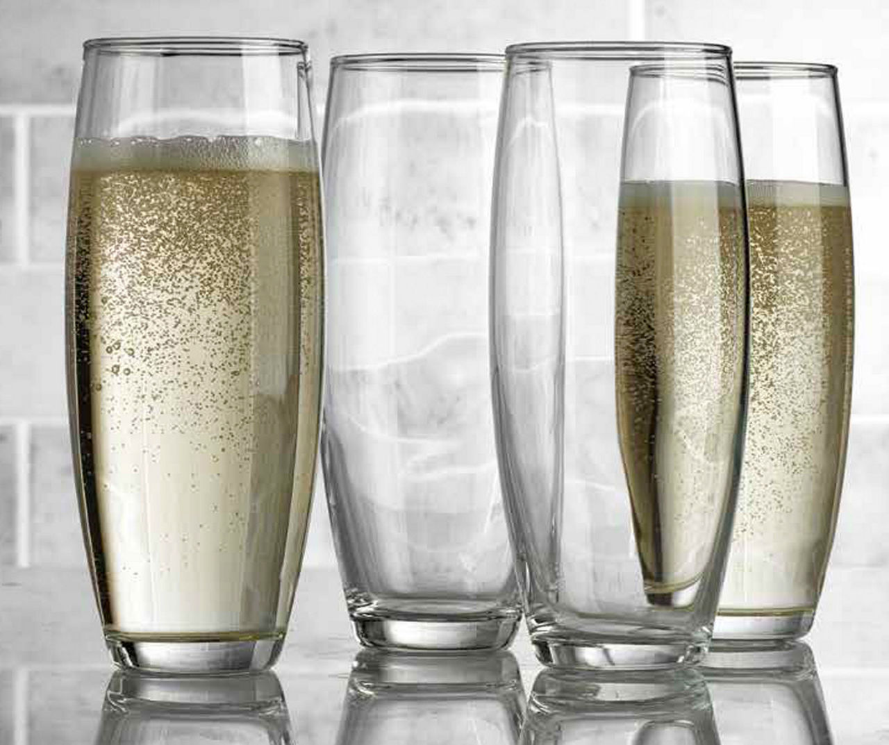 Luxh Stemless Champagne Flutes Glass - Set of 4, 9.4 oz - Pacific