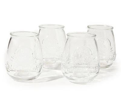 Clear Embossed Logo Stemless Wineglasses, 4-Pack