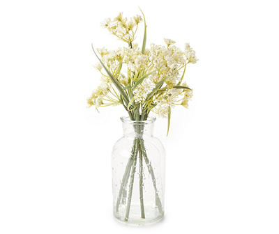 White Artificial Flower Arrangement With Glass Vase