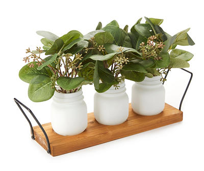 Green Artificial Plant Arrangement With Pots & Tray