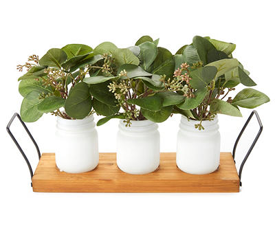 Green Artificial Plant Arrangement With Pots & Tray
