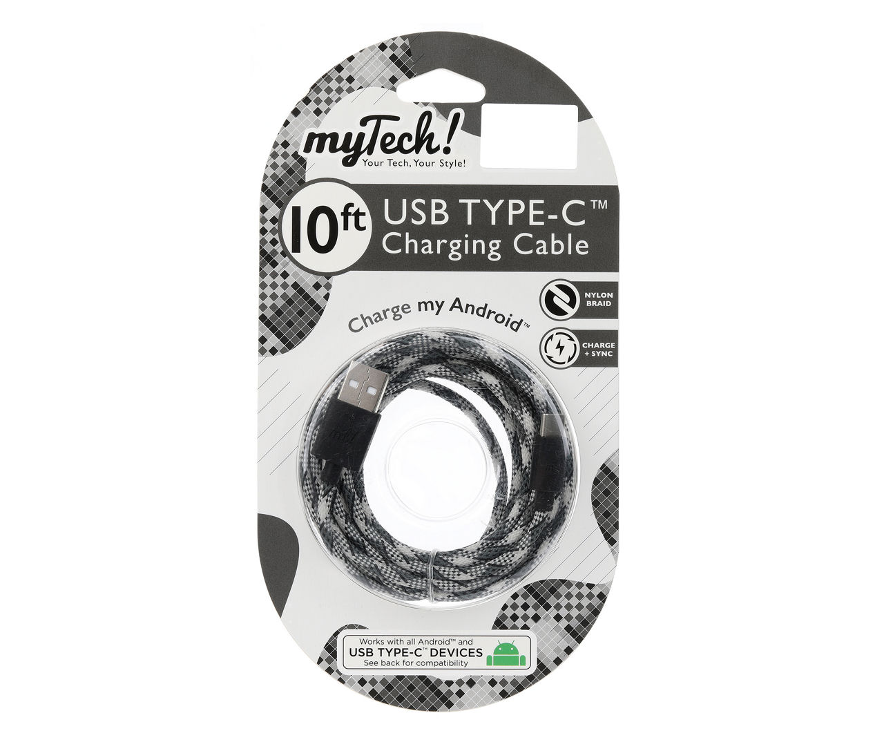 Black & White Braided 10' USB-C Cable