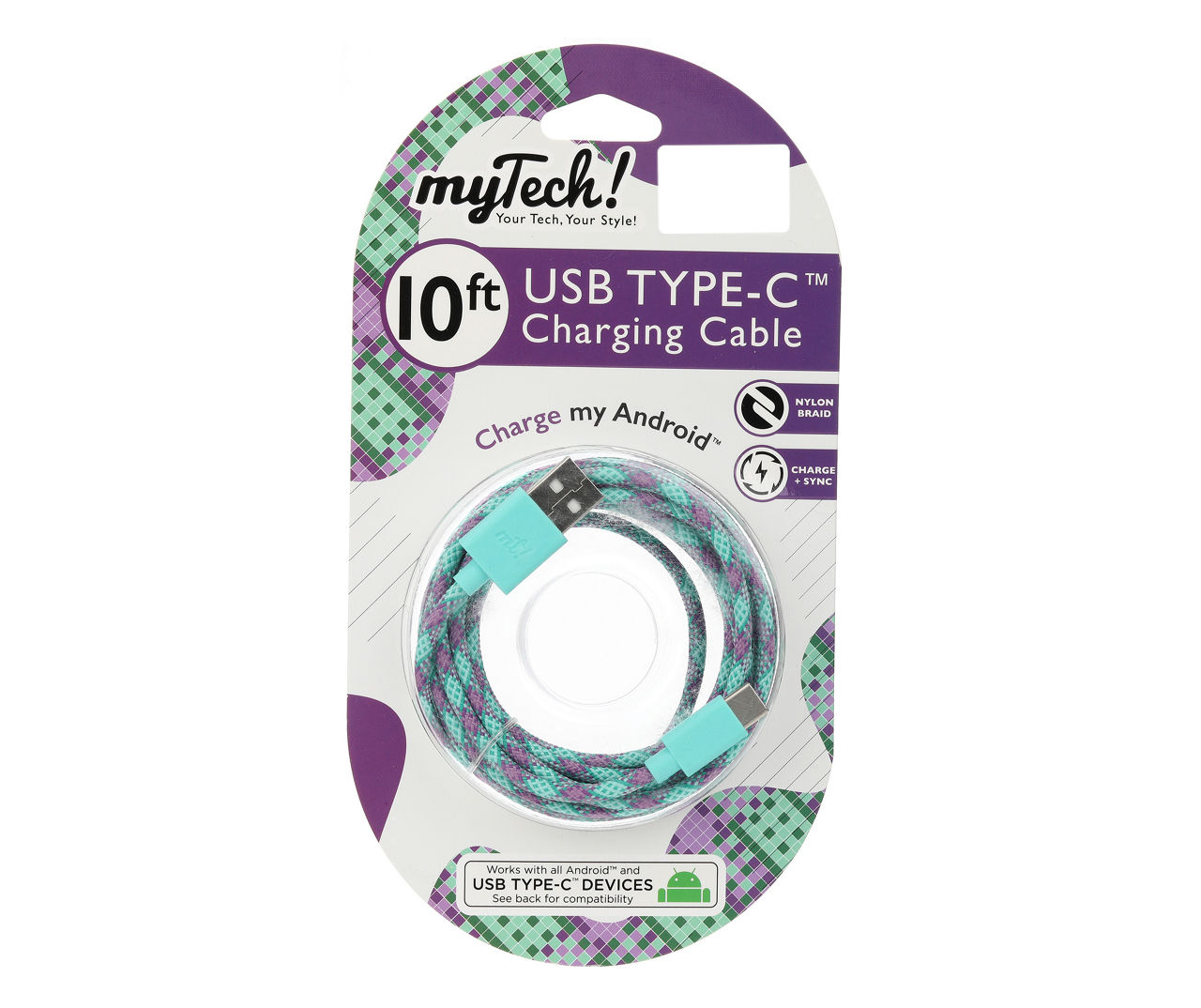 Mint & Purple Braided 10' USB-C Cable