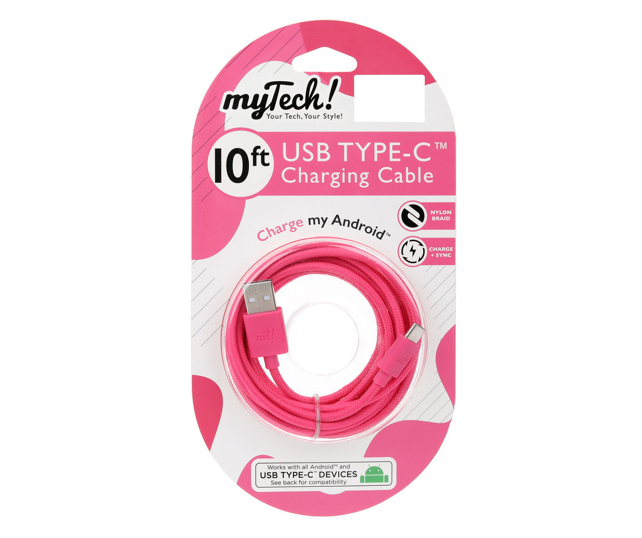 Pink Braided 10' USB-C Cable