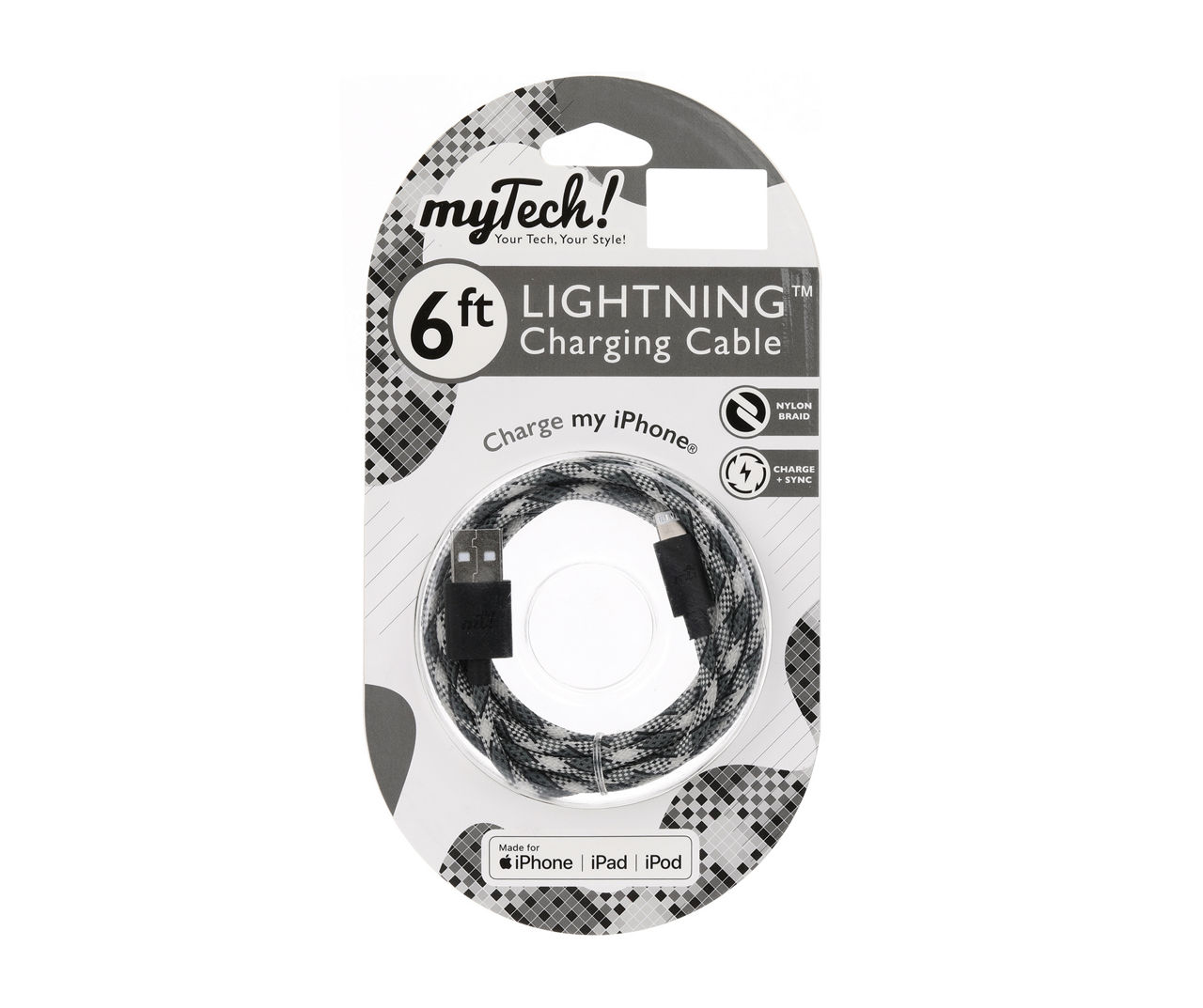 Black & White Braided 6' Lightning Cable