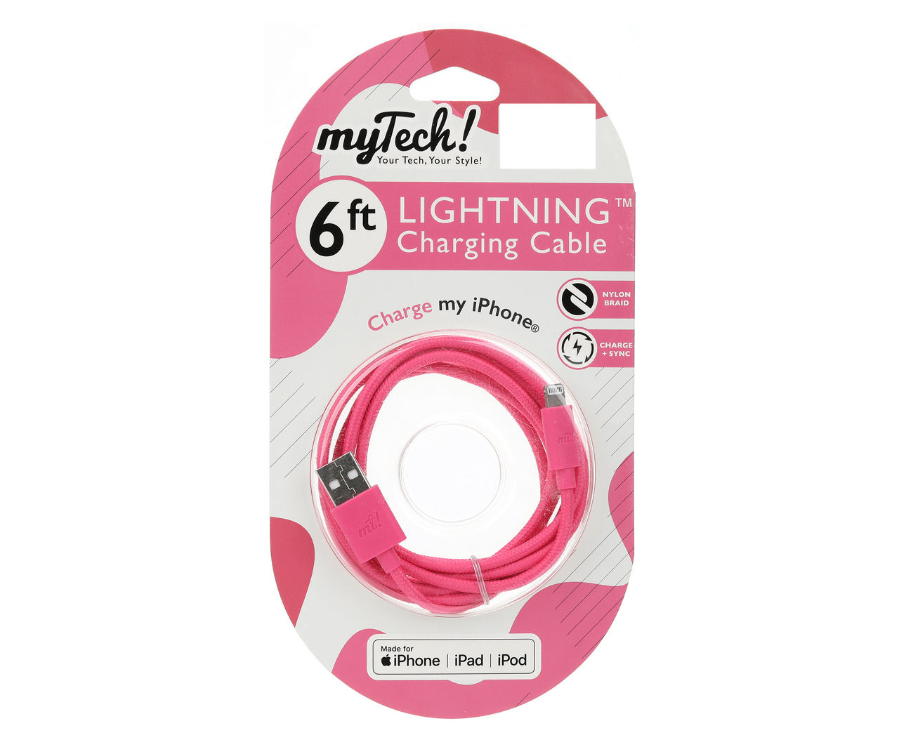 Pink Braided 6' Lightning Cable
