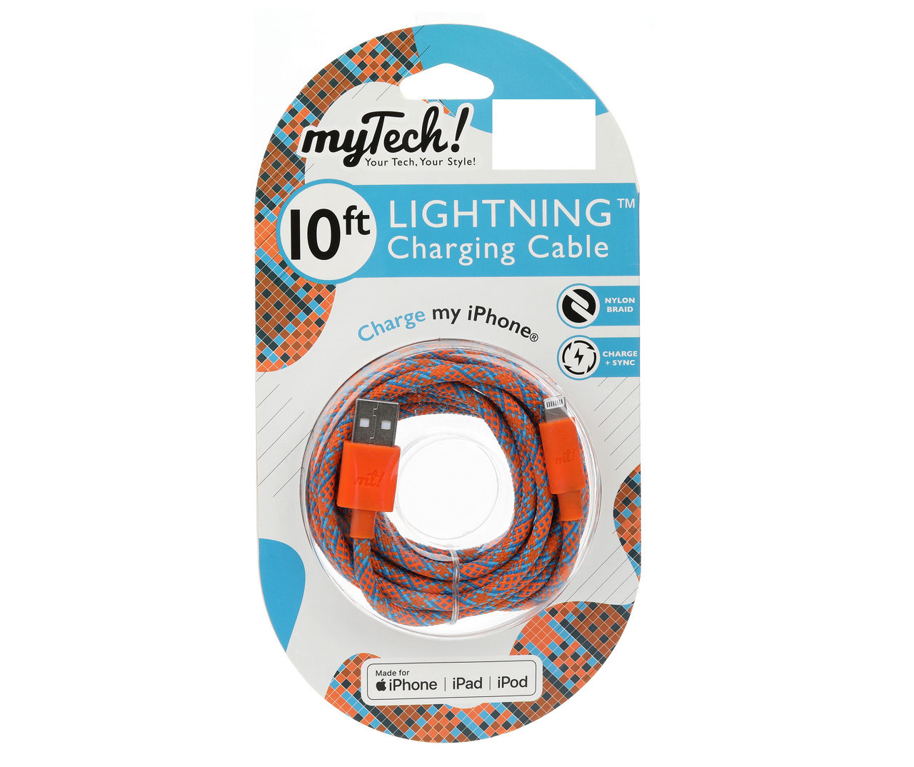 Orange & Blue Braided 10' Lightning Cable
