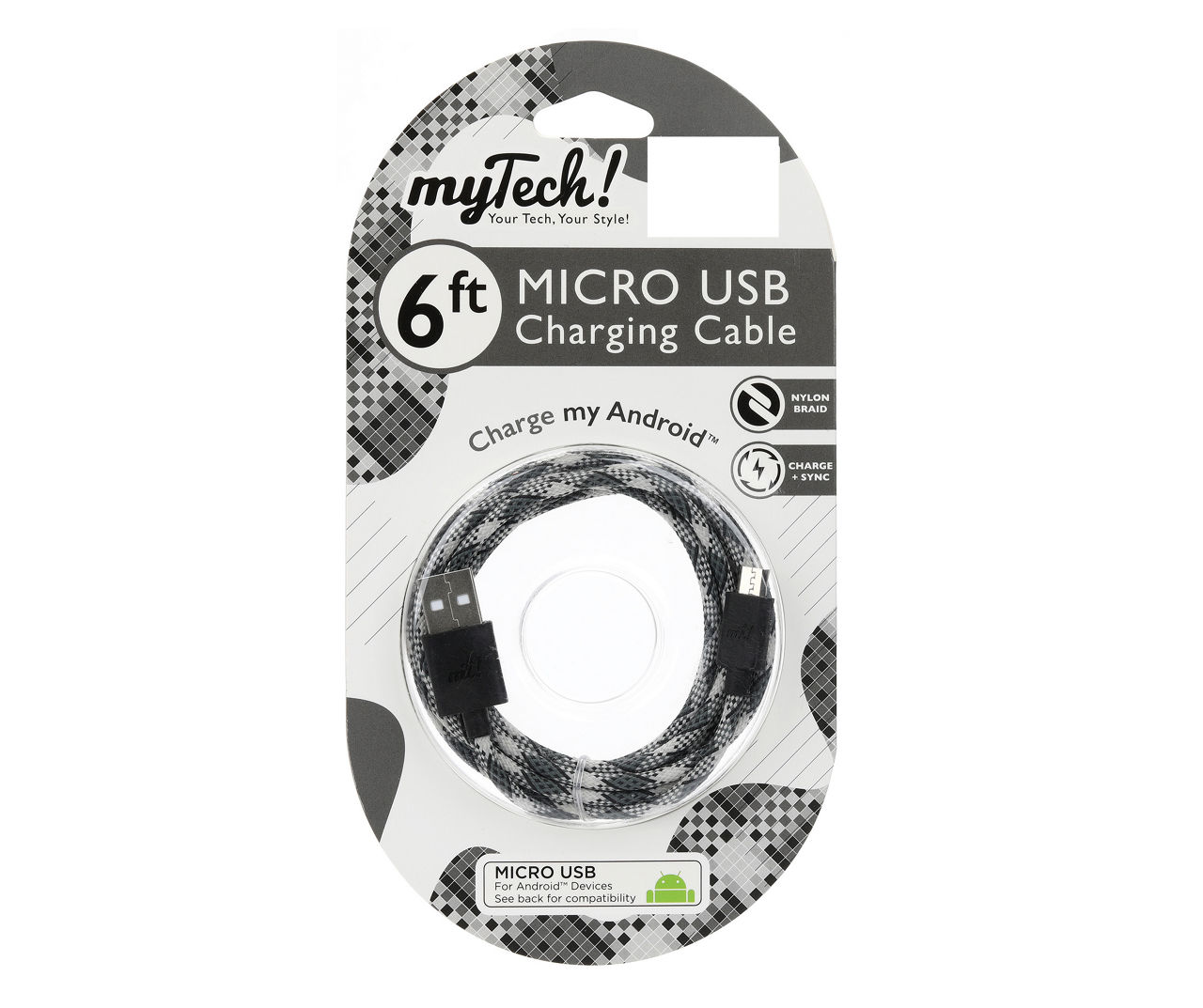 MYTECH 6 FT BRAID MICRO USB CBL BLK/WHT