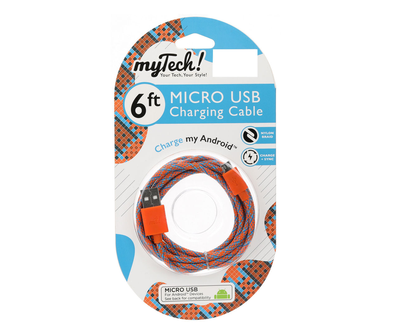 Orange & Blue Braided 6' Micro USB Cable