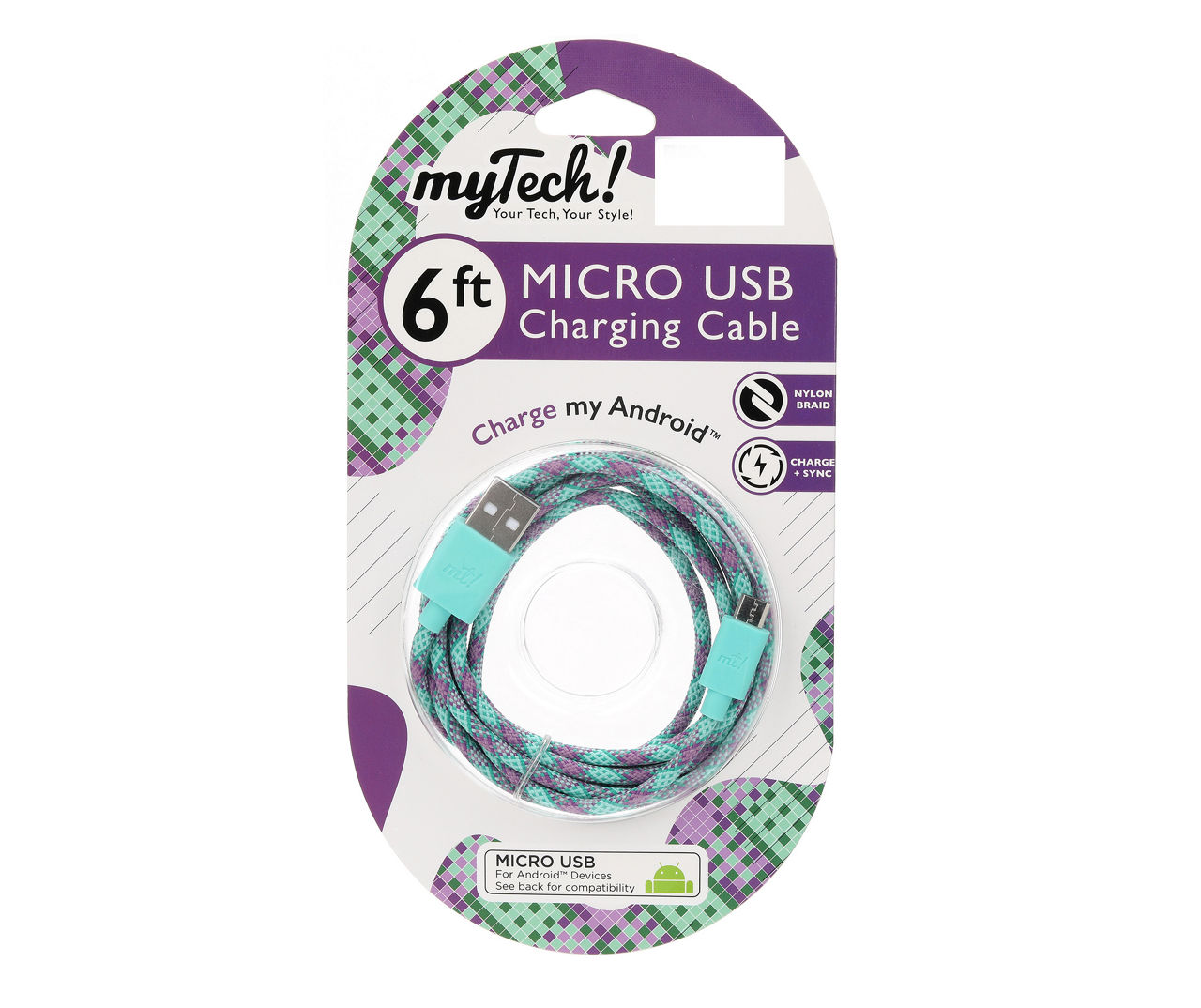 MYTECH 6FT BRAID MICRO USB CBL PURP/MNT