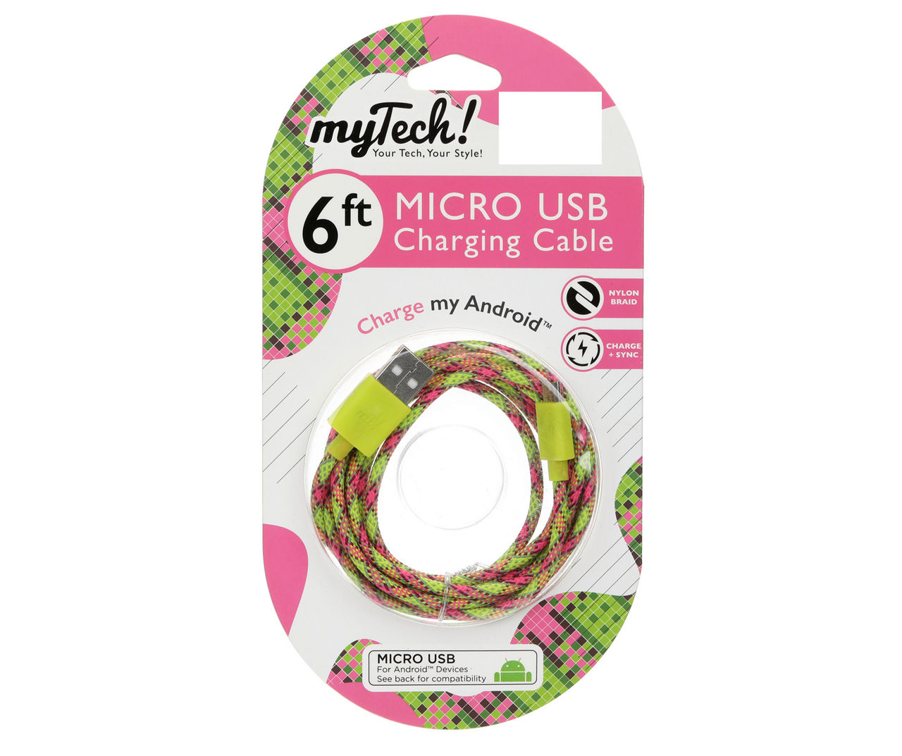 MYTECH 6FT BRAID MICRO USB CBL PINK/YLW