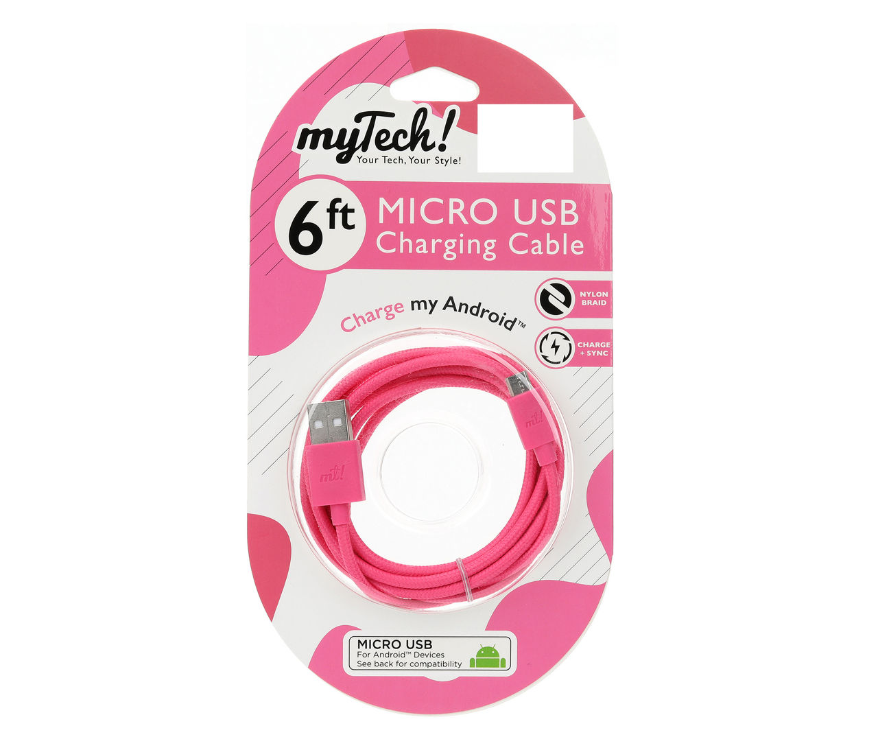 MYTECH 6FT BRAID MICRO USB CBL PNK