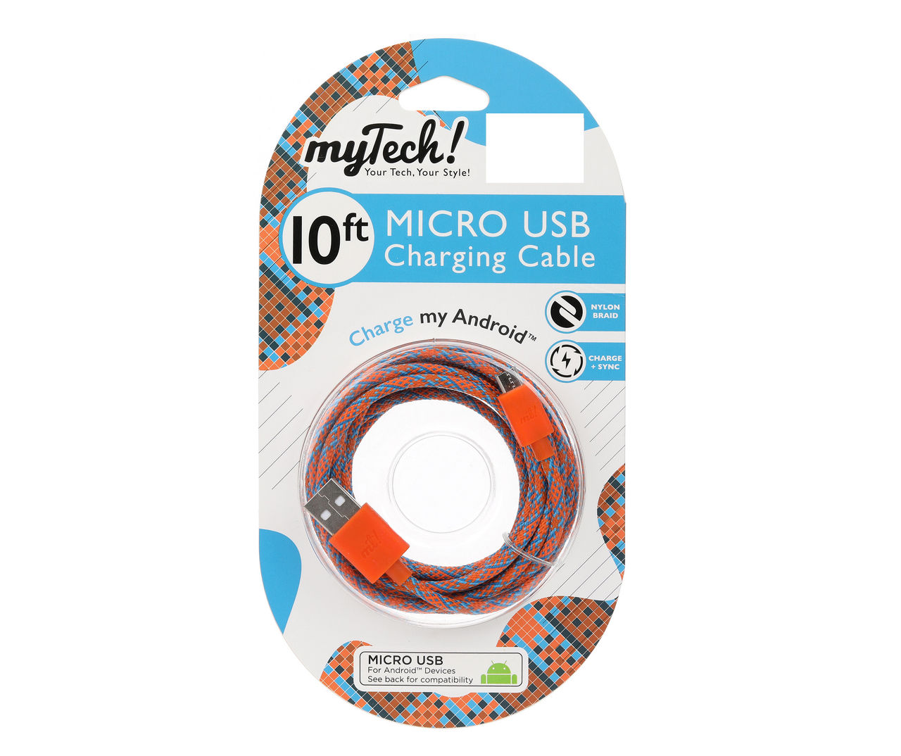 MYTECH 10FT BRAID MICRO USB CBL BLU/ORNG