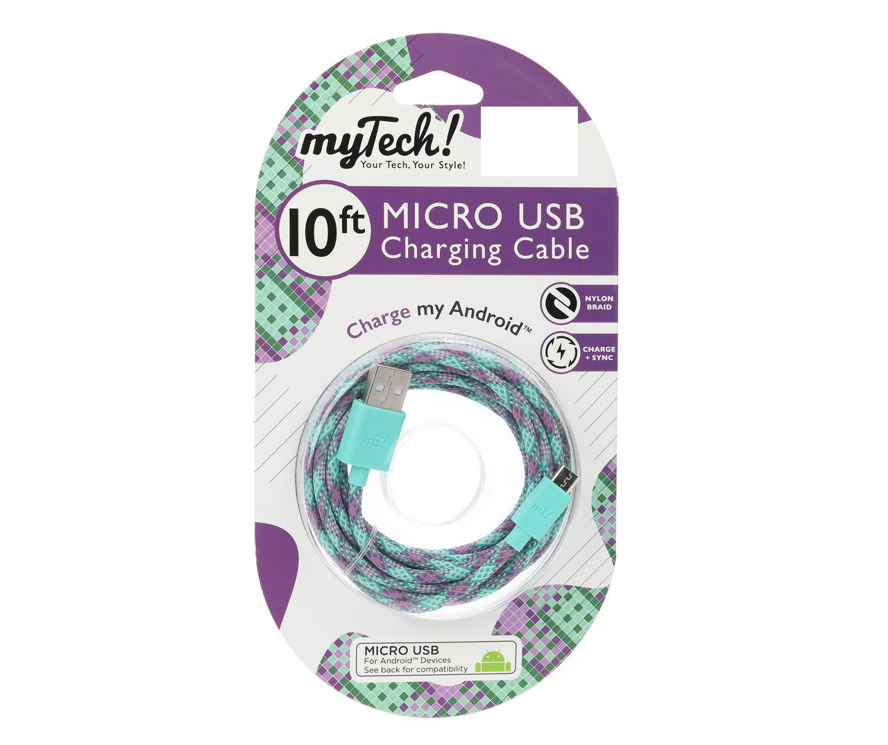 MYTECH 10FT BRAID MICRO USB CBL PURP/MNT