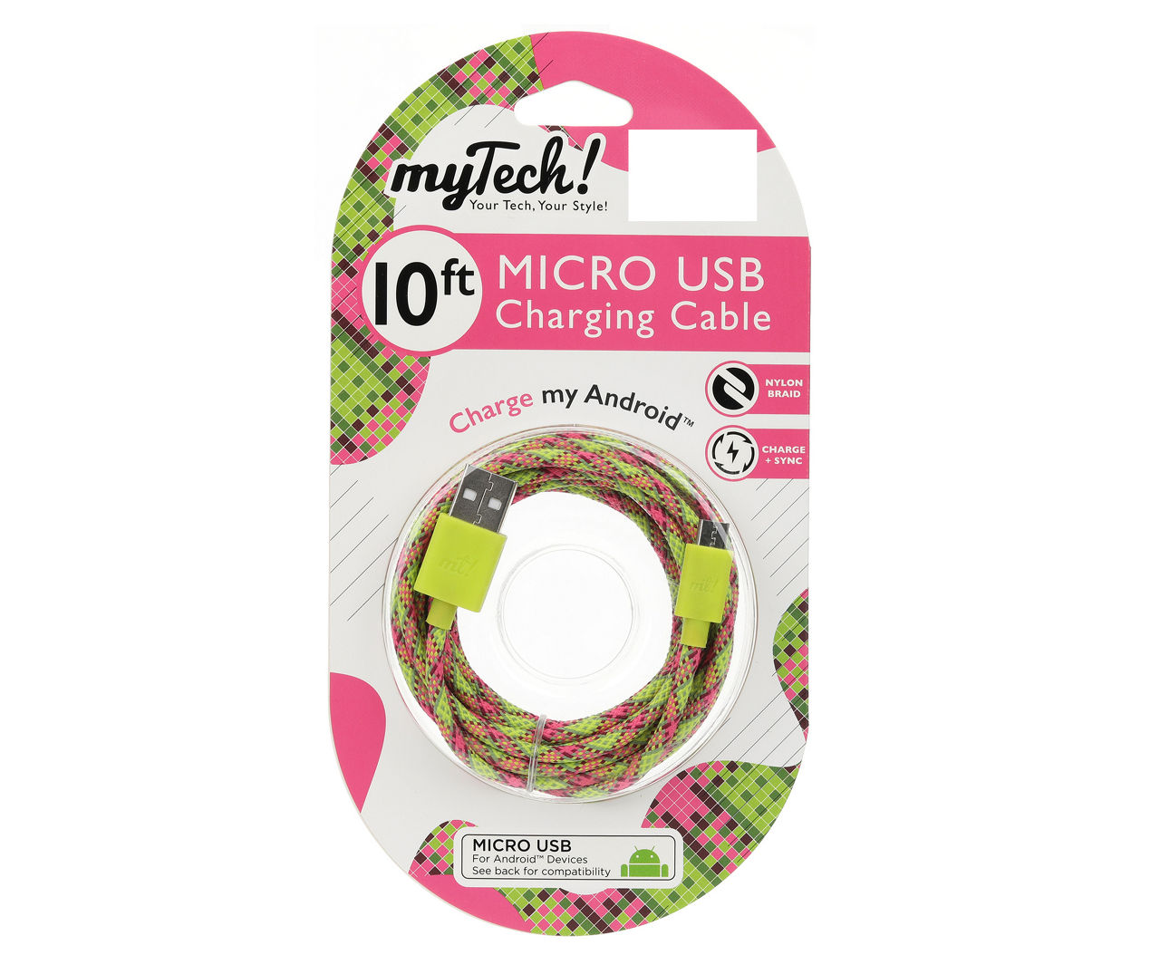 MYTECH 10FT BRAID MICRO USB CBL PNK/YLW