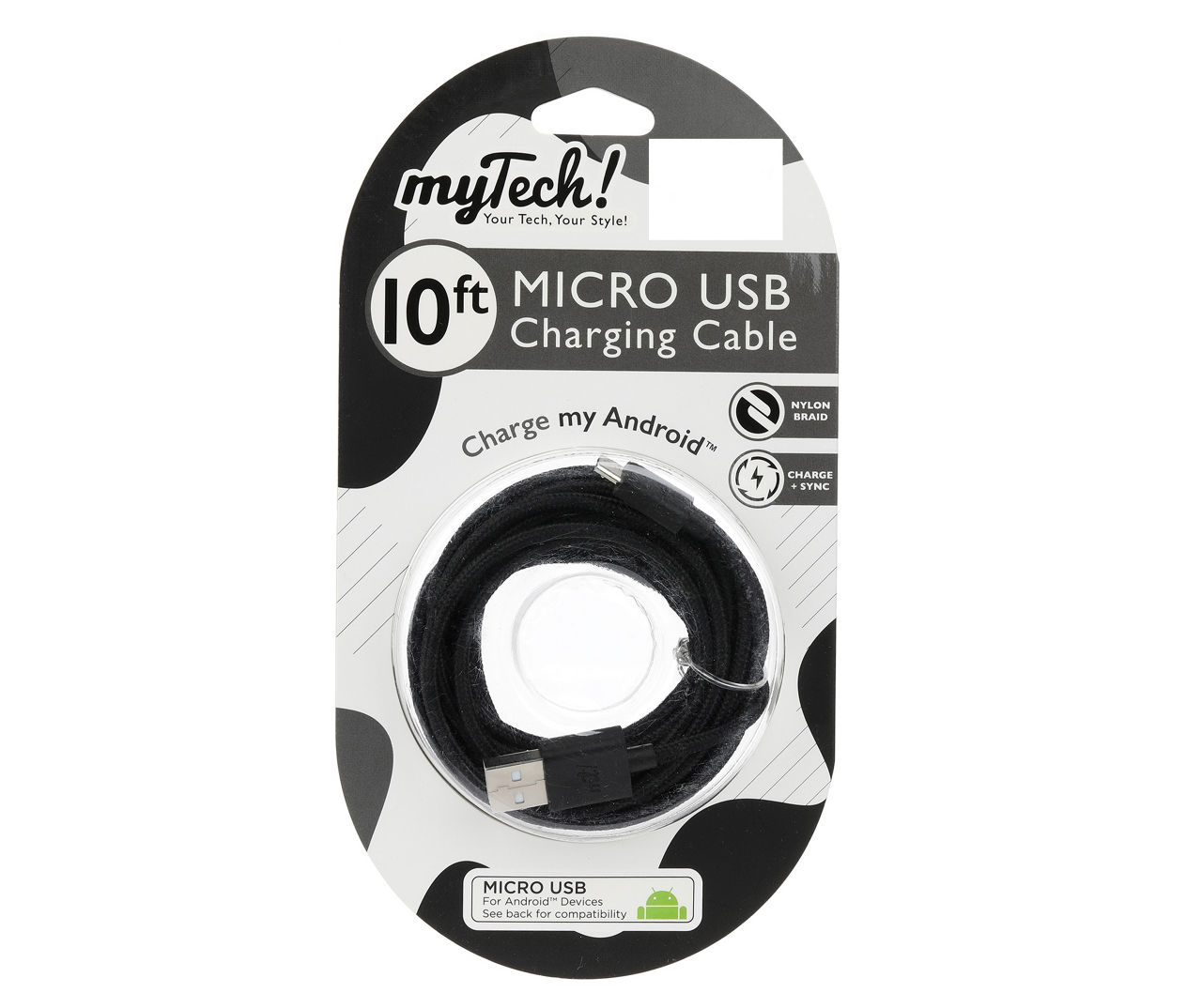 MYTECH 10FT BRAID MICRO USB CBL BLK