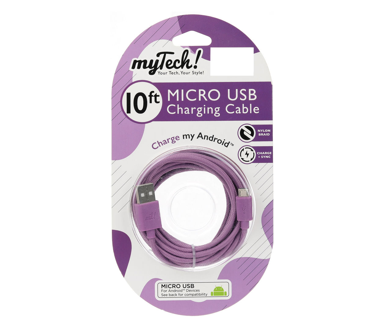 MYTECH 10FT BRAID MICRO USB CBL PURP
