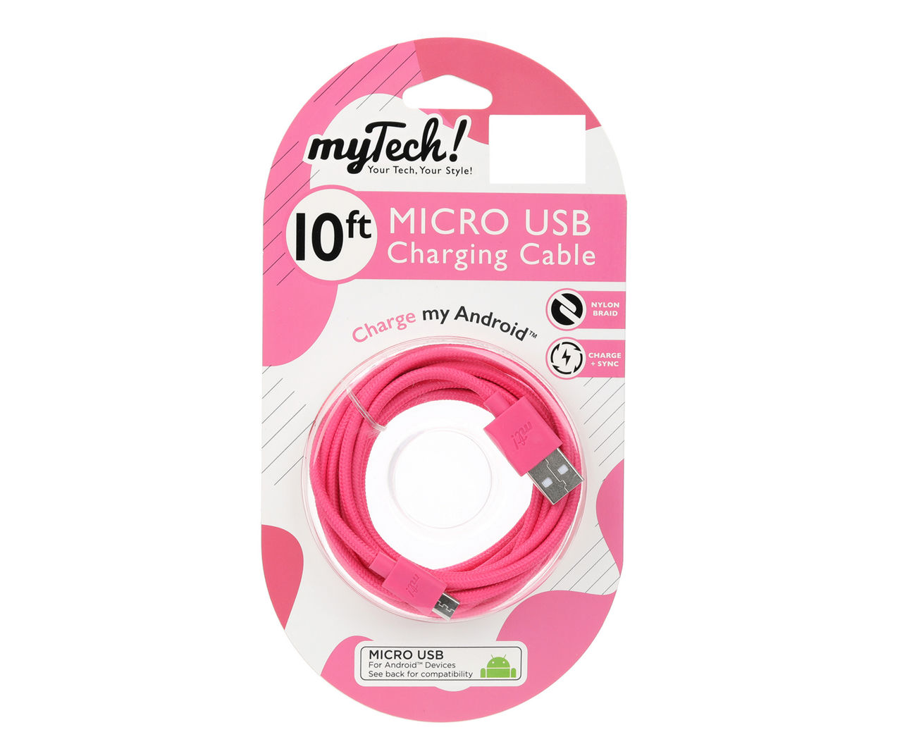 Pink Braided 10' Micro USB Cable