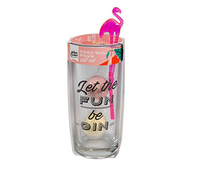 "Let the Fun Be Gin" Flamingo Cocktail Bomb Gift Set With Highball Glass
